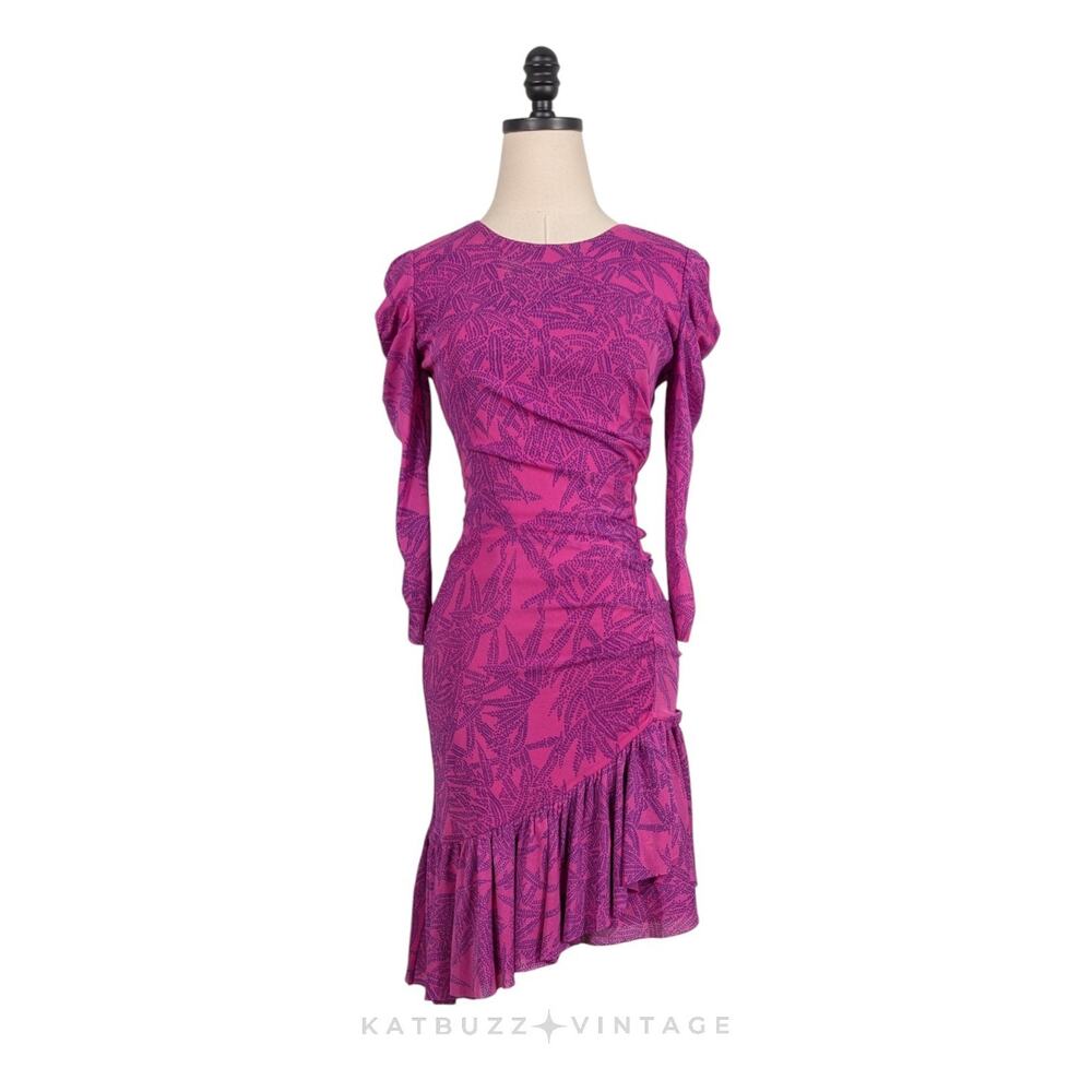 Diane Von Furstenberg Mesh Mini Dress XS Pink Purple Long Sleeve Lila Ruffle